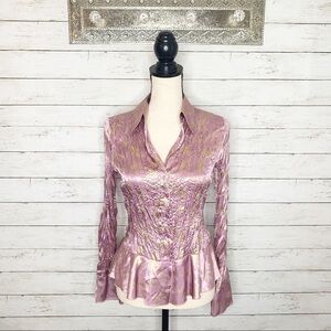 SLB Purple Gold Metallic Button Up Blouse